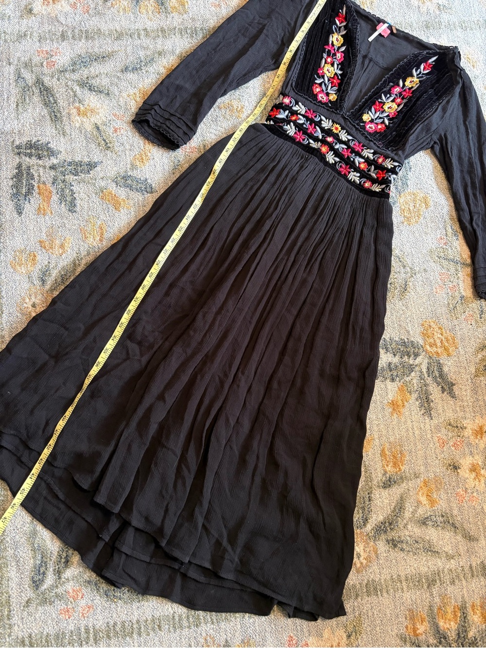 Free People Flora Midi Dress Embroidered Floral Beachy Boho XS - Picture 4 of 7